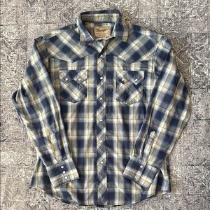 Wrangler Western Men's Yellow and Blue Plaid Pearl Snap Long Sleeve